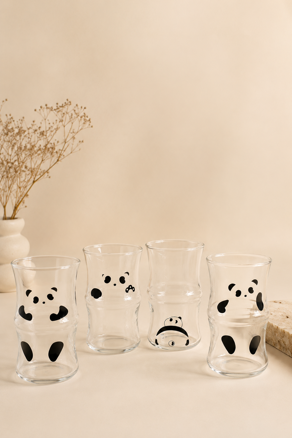 4'lü Panda Cam Bardak 420 Ml