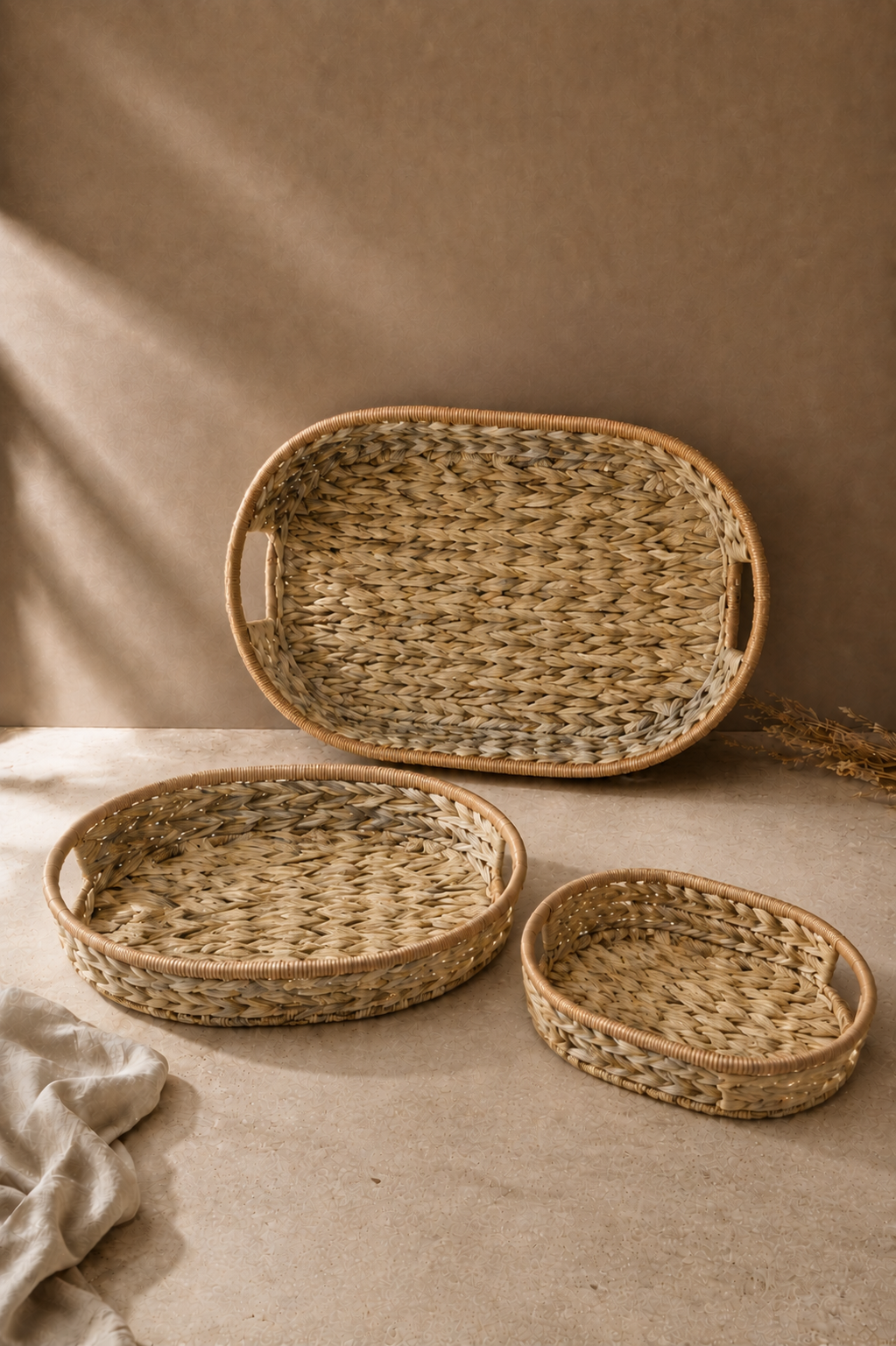 Serengeti 3'lü Oval Rattan & Hasır Tepsi