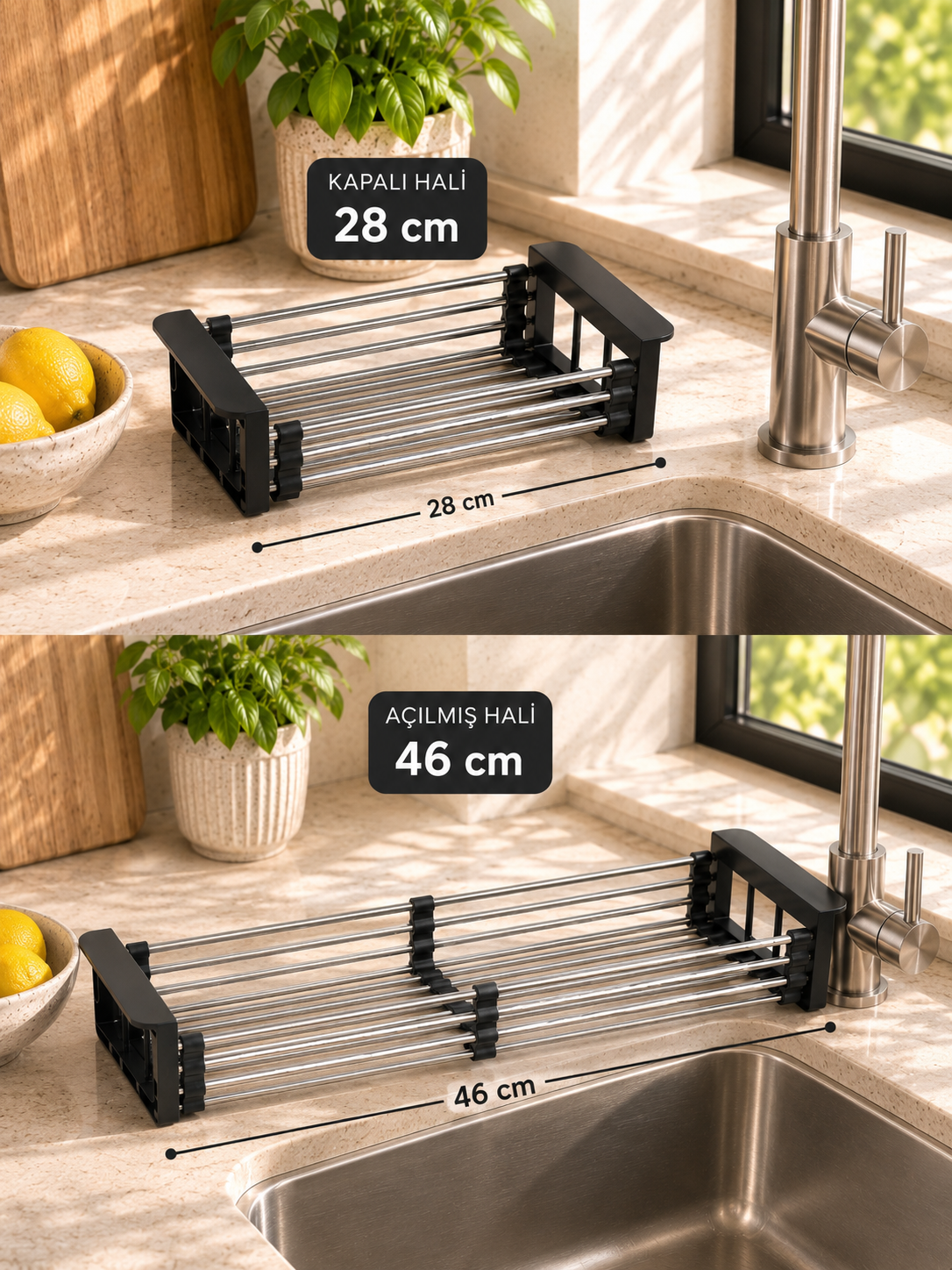 Çelik Ayarlanabilir Lavabo Süzgeci - Siyah