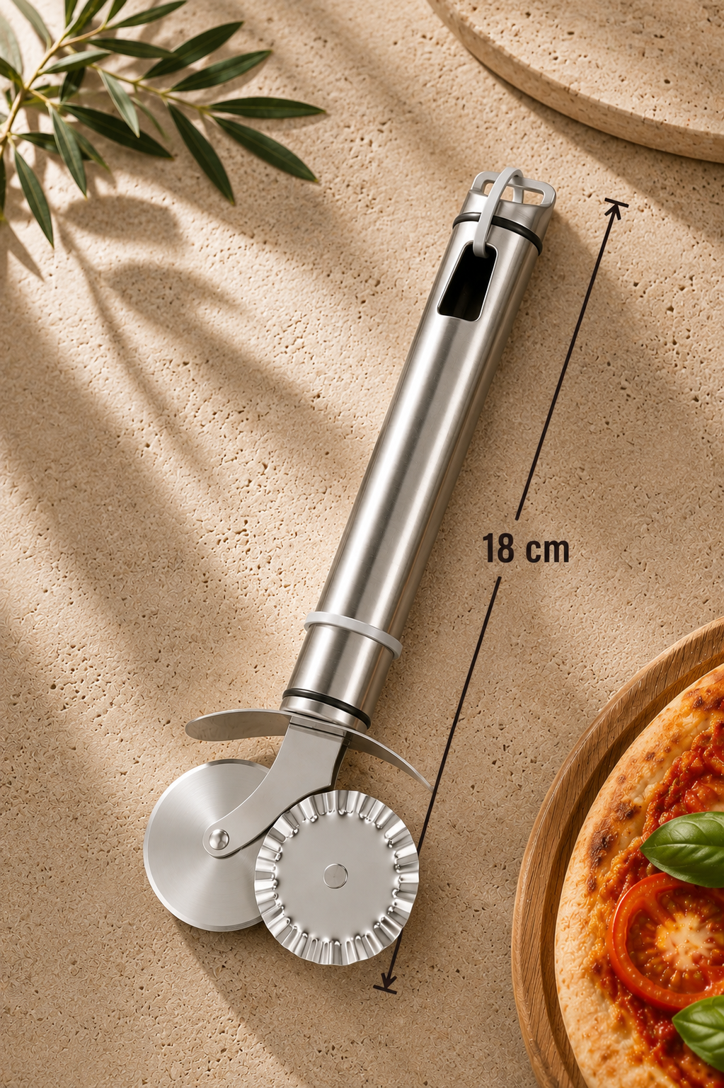 Paslanmaz Çelik Çift Başlıklı Pizza Bıçağı