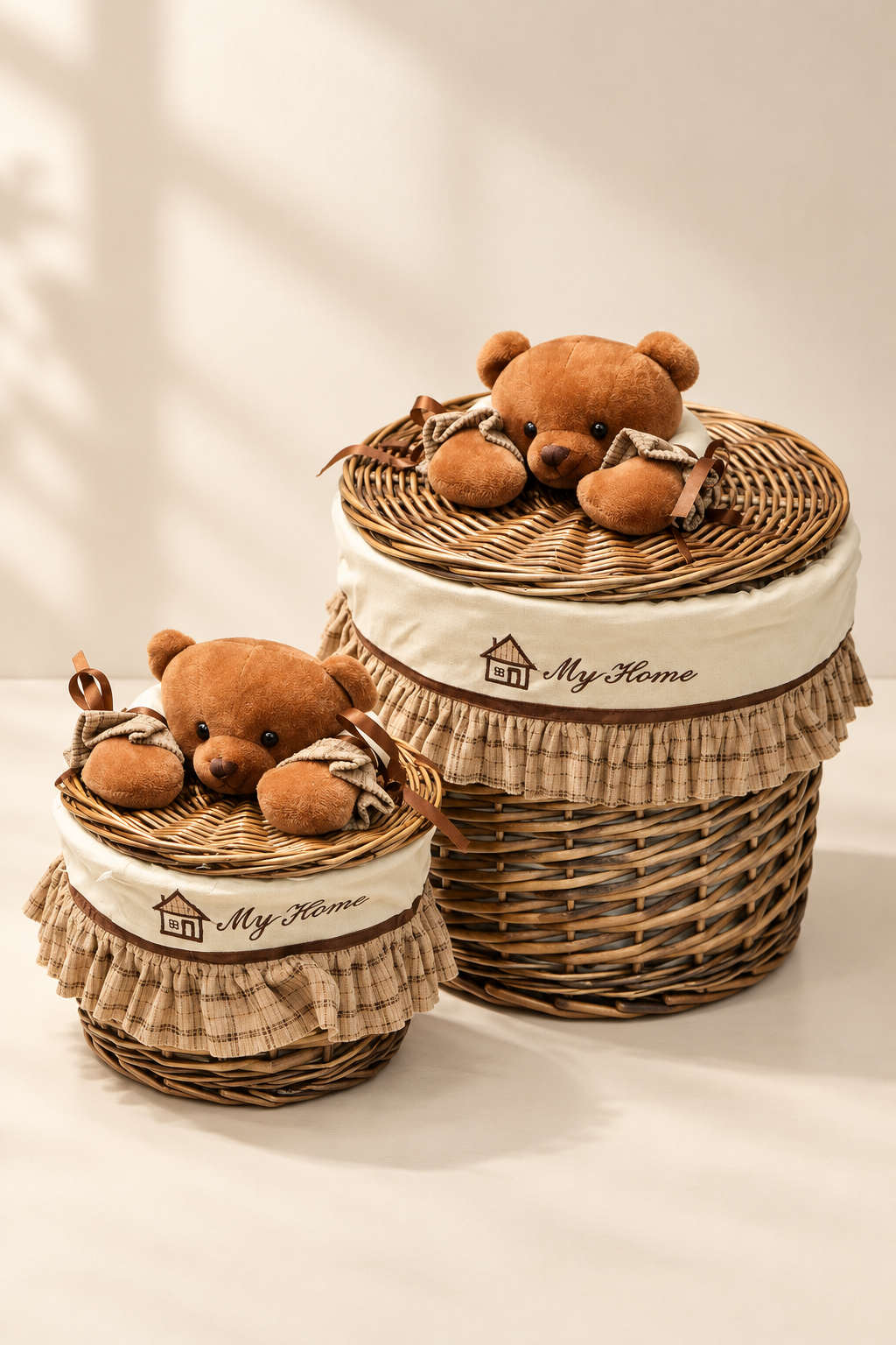 Honey Bear My Home -4'lü Yuvarlak Bezli Hasır Sepet - 4. görsel