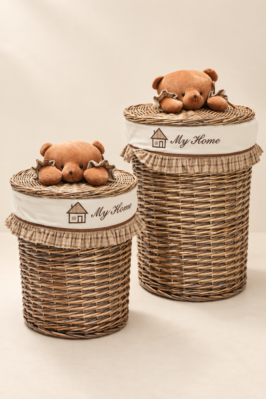 Honey Bear My Home -4'lü Yuvarlak Bezli Hasır Sepet - 3. görsel