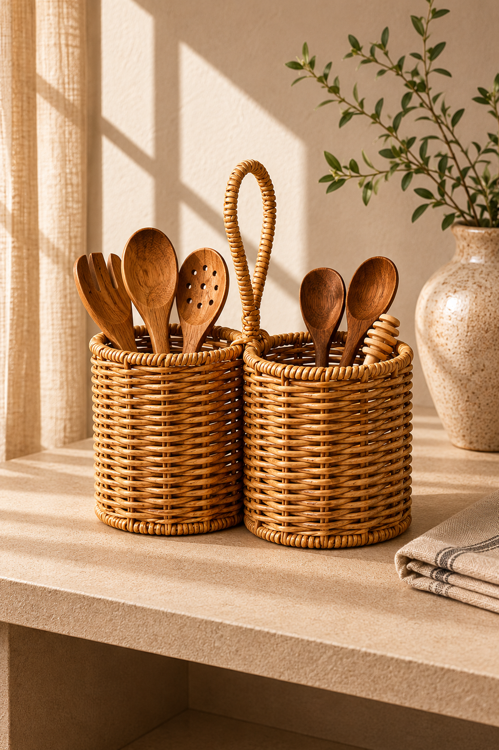 Manila 2 Bölmeli Rattan Kaşıklık - 20 Cm