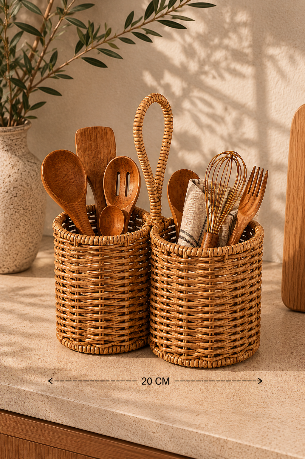 Manila 2 Bölmeli Rattan Kaşıklık - 20 Cm