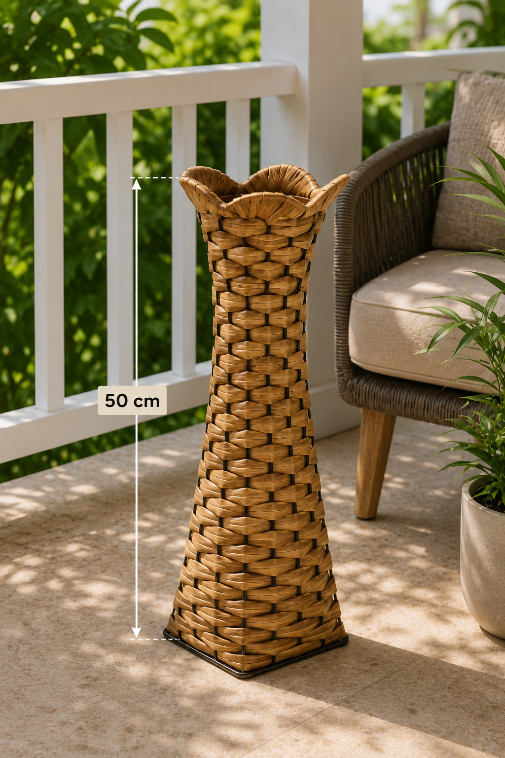 Rustic Hasır Vazo - Açık Kahve 50 Cm