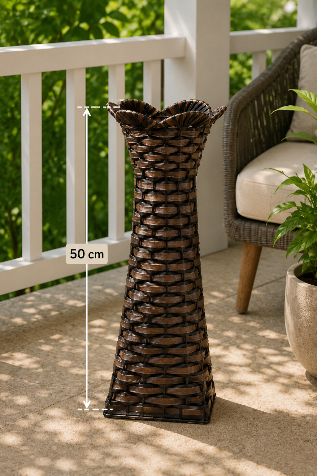 Rustic Hasır Vazo - Koyu Kahve 50 Cm