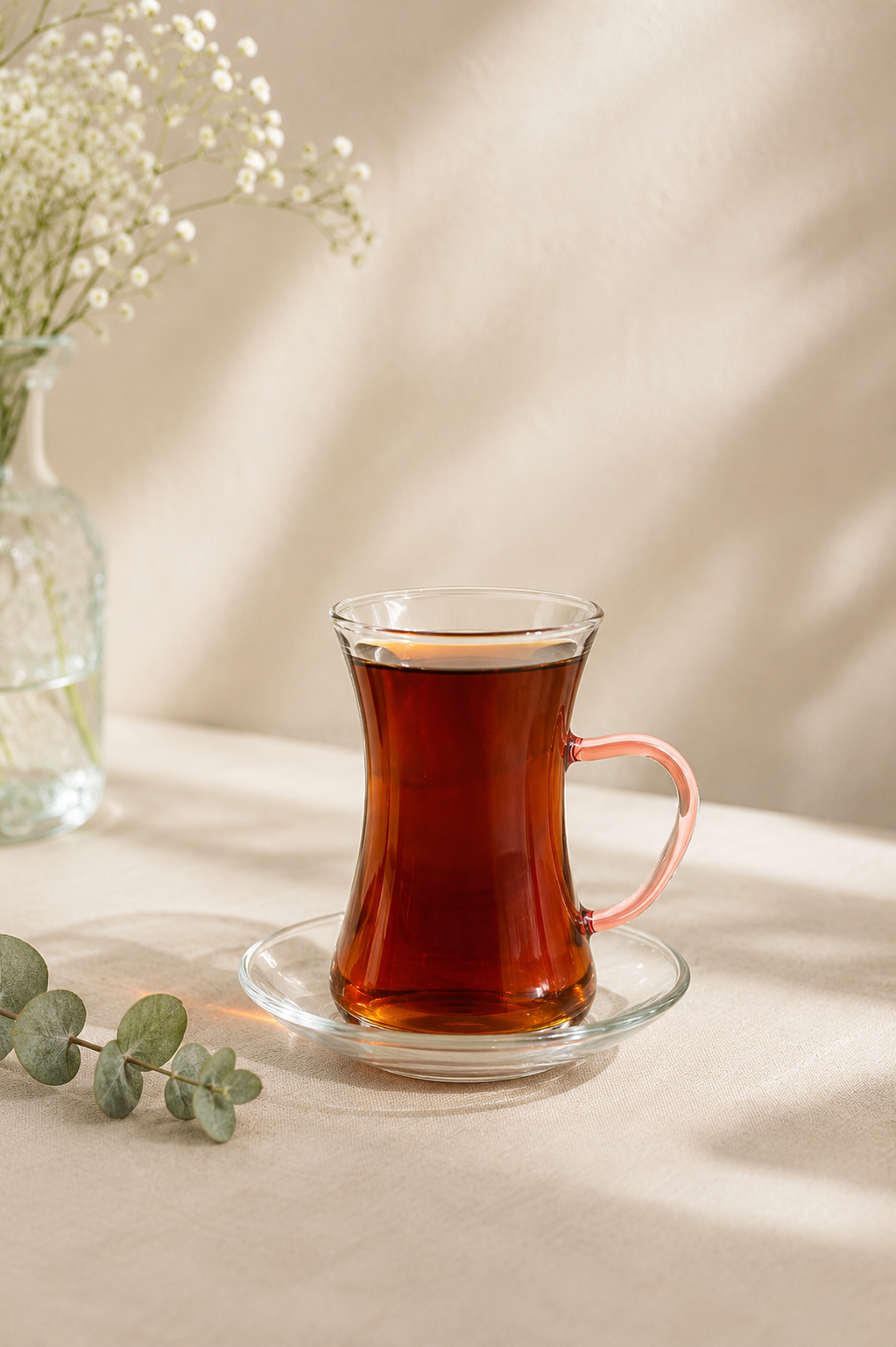 Renkli Kulplu Borosilikat 6'lı Çay Bardağı
