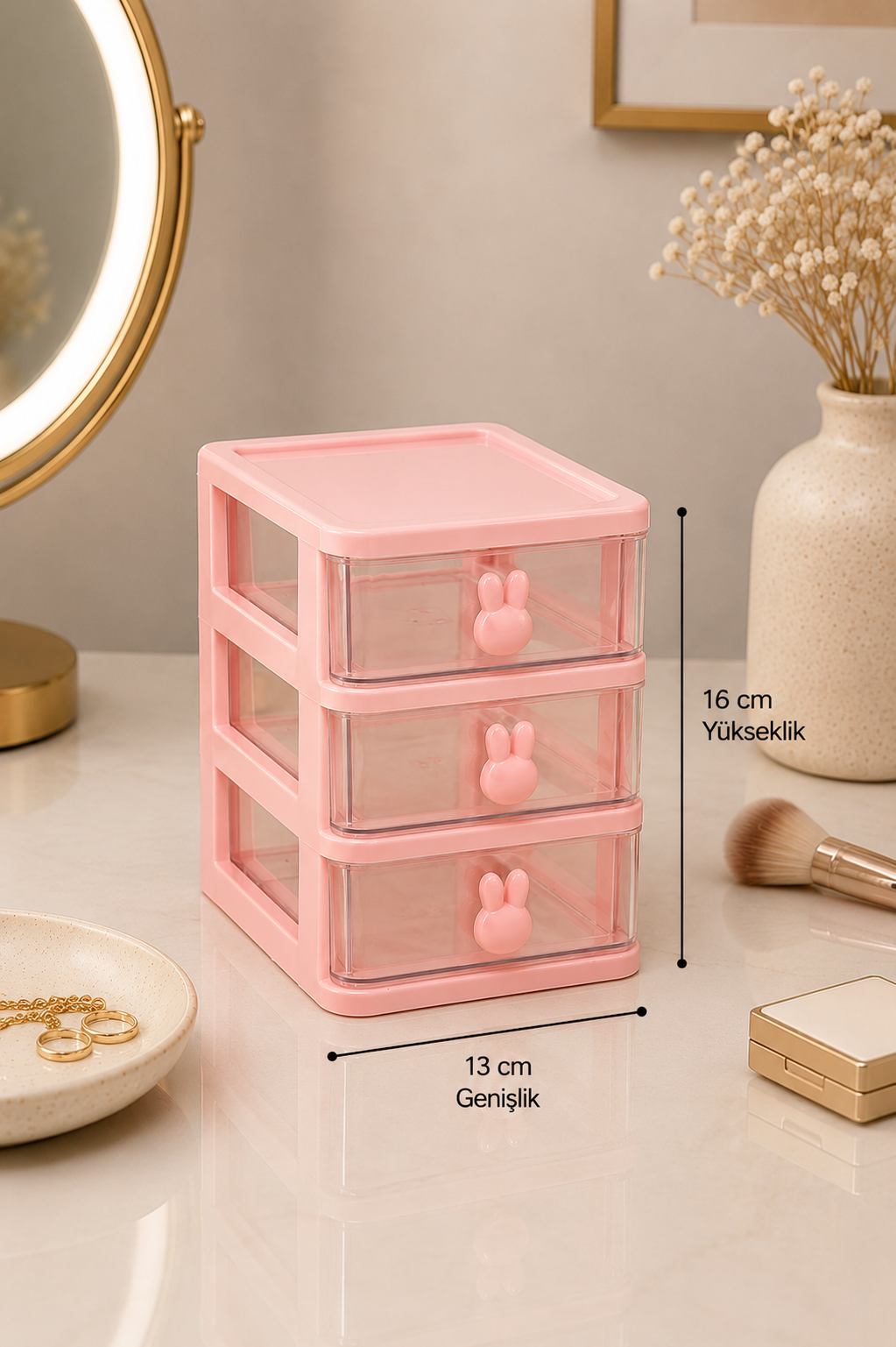 3 Çekmeceli Çok Amaçlı Organizer - Pembe