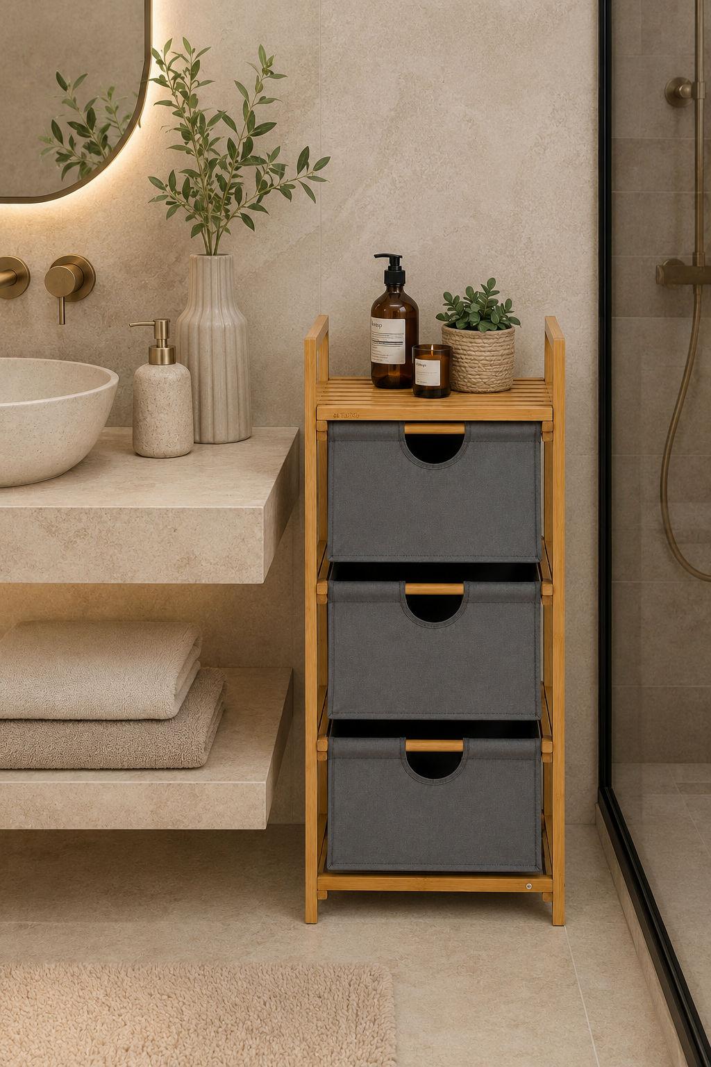 Bambu 3 Katlı Çamaşır Sepeti & Dolap