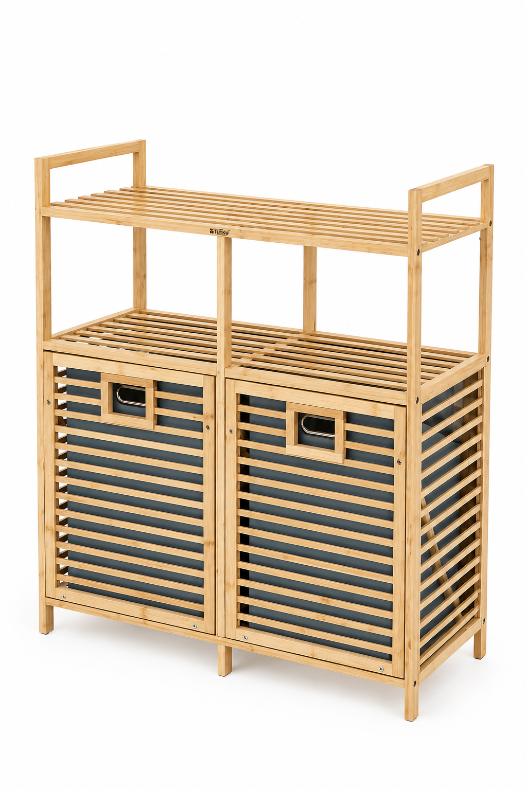 Bambu 2 Bölmeli 2 Raflı Çamaşır Sepeti & Banyo Dolabı