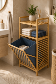 Bambu 2 Raflı Çamaşır Sepeti & Dolap