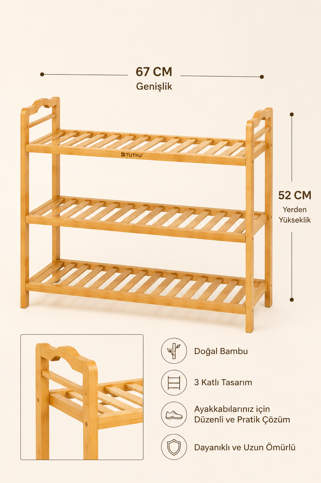 Bambu 3 Katlı Ayakkabılık