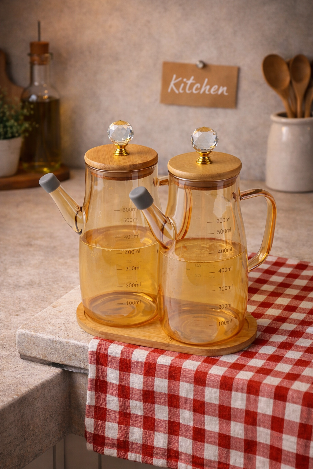 2'li Gold Detaylı Borosilikat Cam Yağdanlık Seti