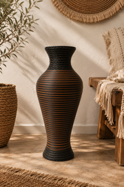 Rustic Rattan Vazo - Kahve - Siyah
