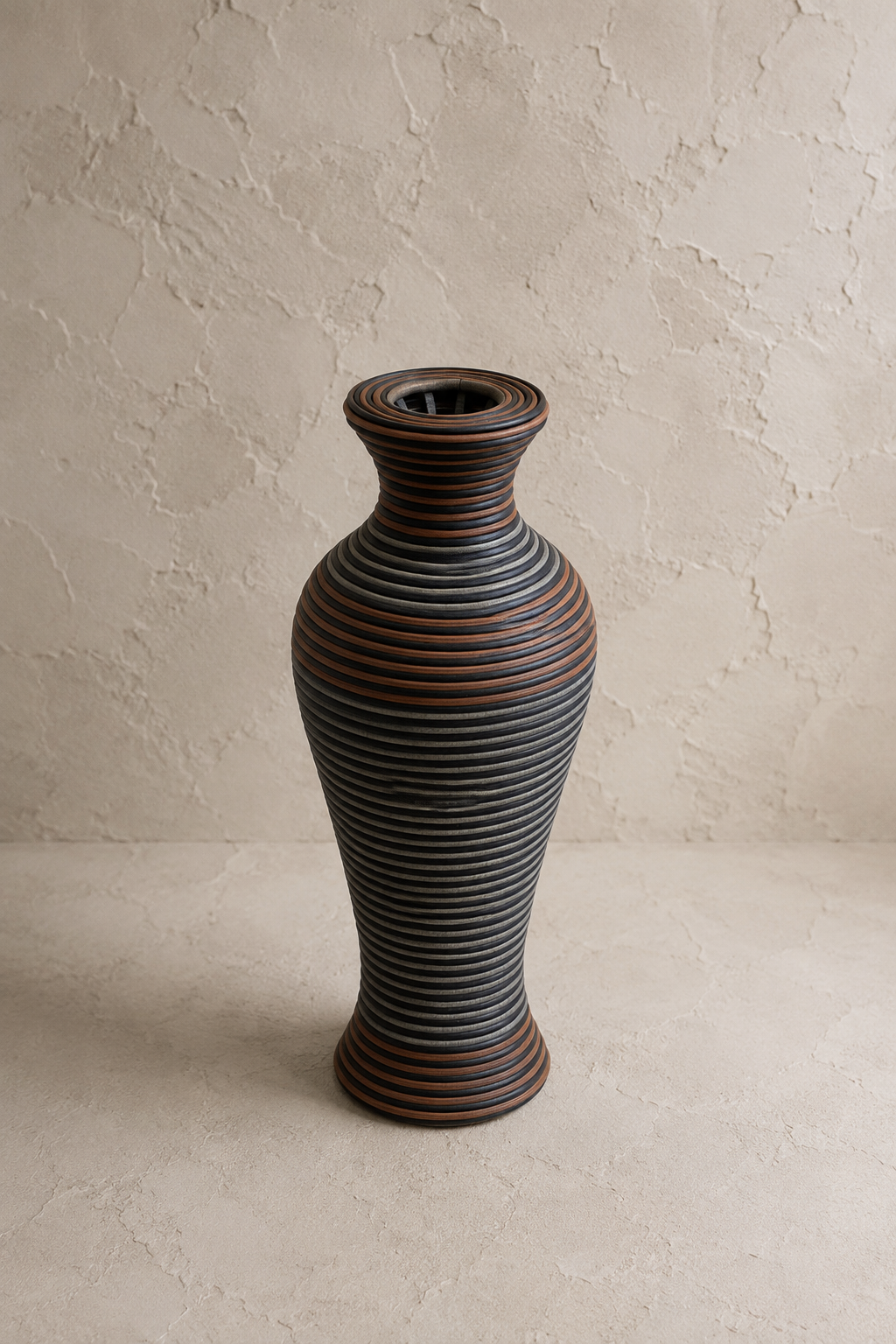 Rustic Rattan Vazo - Kahve - Beyaz