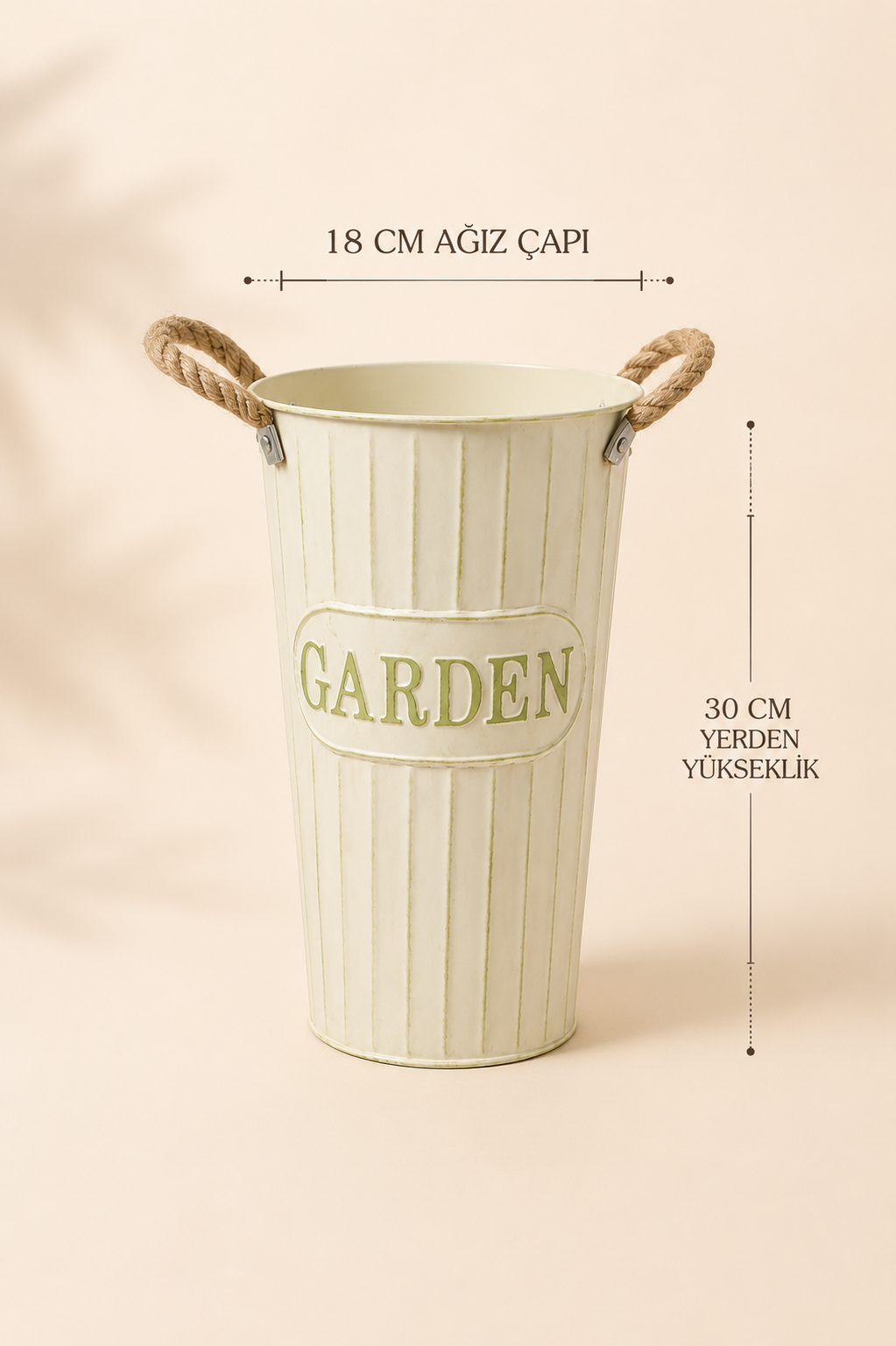 Garden Eskitme Metal Saksı Krem 30 Cm