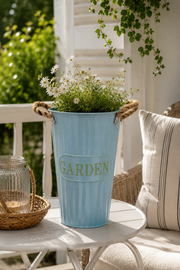 Garden Eskitme Metal Saksı Mavi 30 Cm