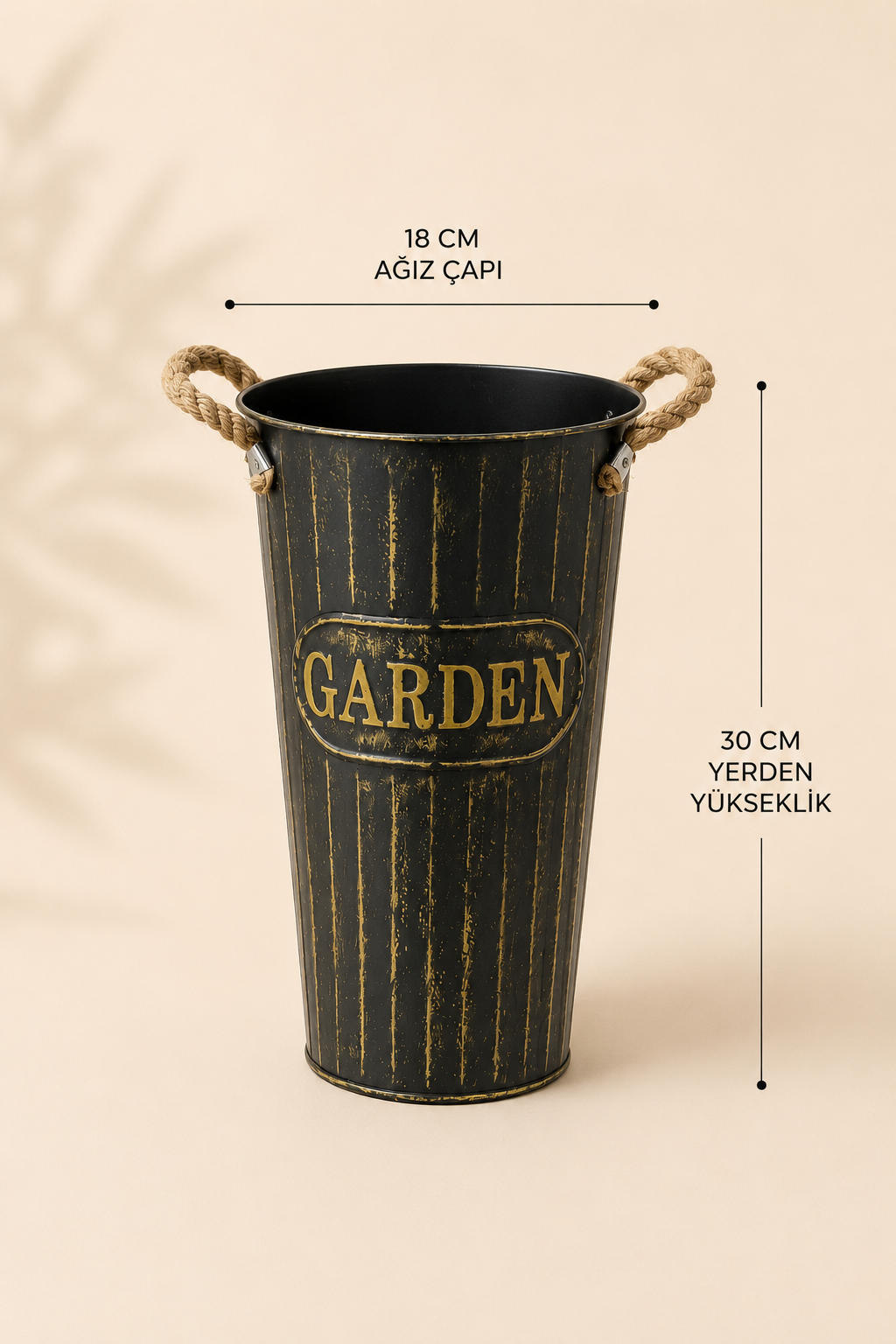 Garden Eskitme Metal Saksı Siyah - 30 Cm