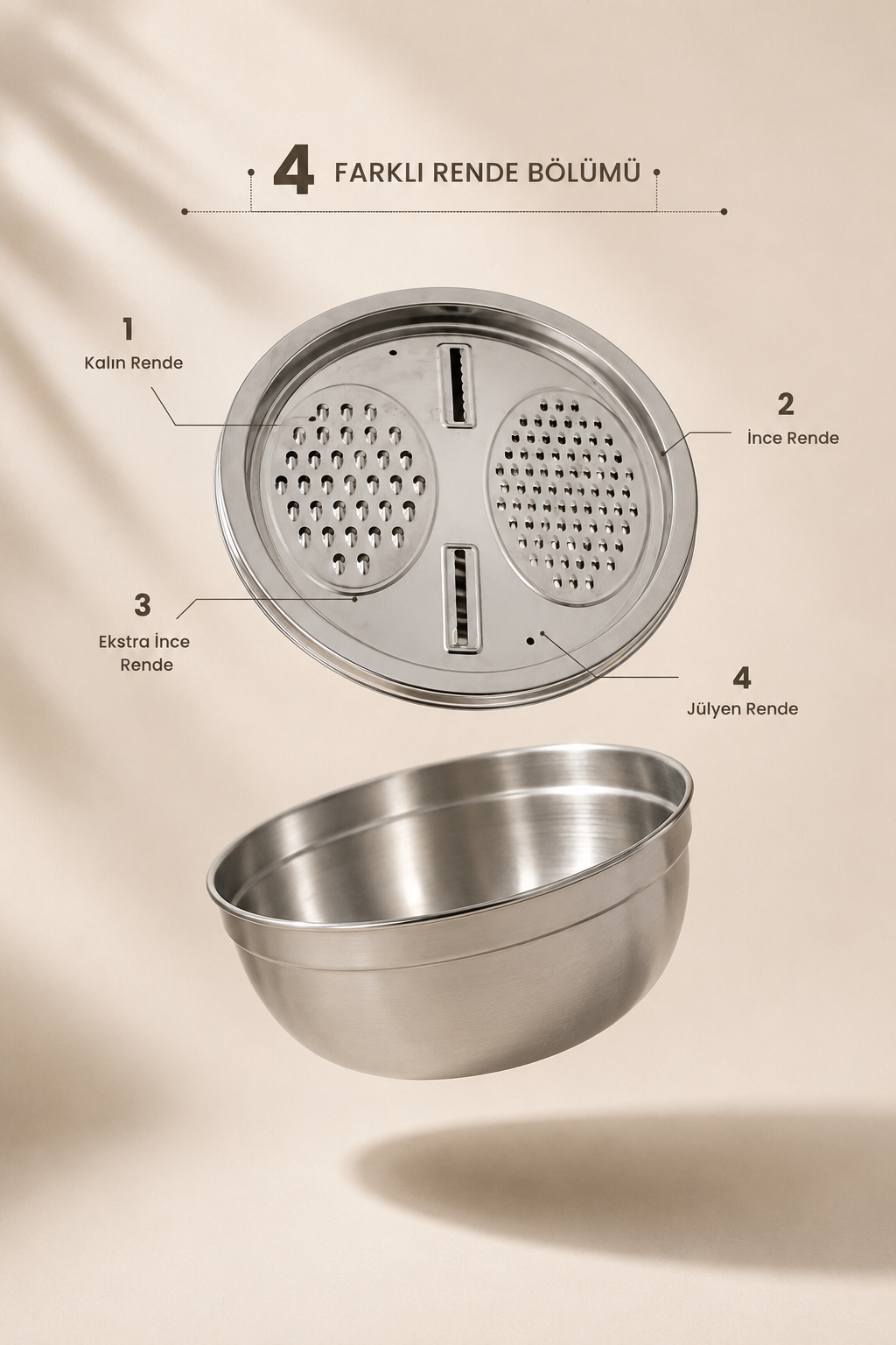 3 Litre Hazneli Çelik Rende - 26 Cm