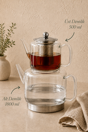 Borosilikat Cam Çaydanlık 500+1800 Ml