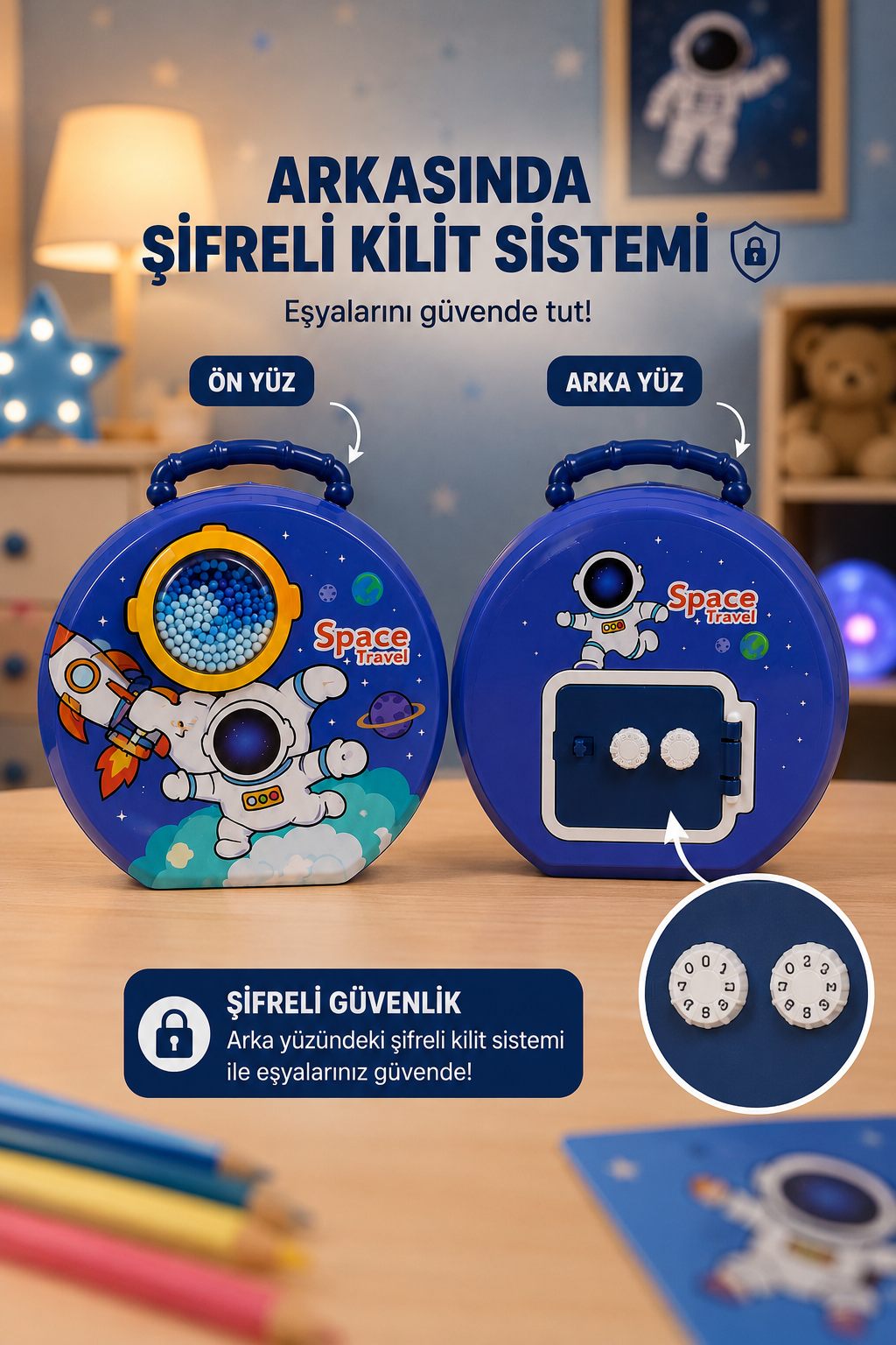 Space Travel Metal Şifreli Çocuk Kumbara - Lacivert