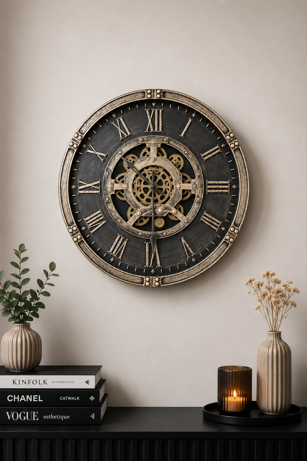 Impera Gear 61 Cm Dönen Çarklı Duvar Saati - Bronz