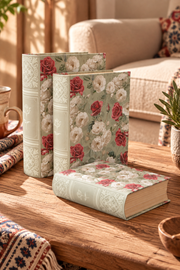 Antique 3'lü Kitap Kutu - Bordo Gül