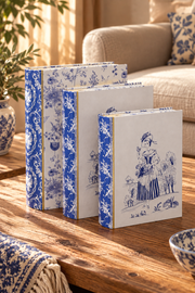 Antique 3'lü Kitap Kutu - Mavi Çini Desen