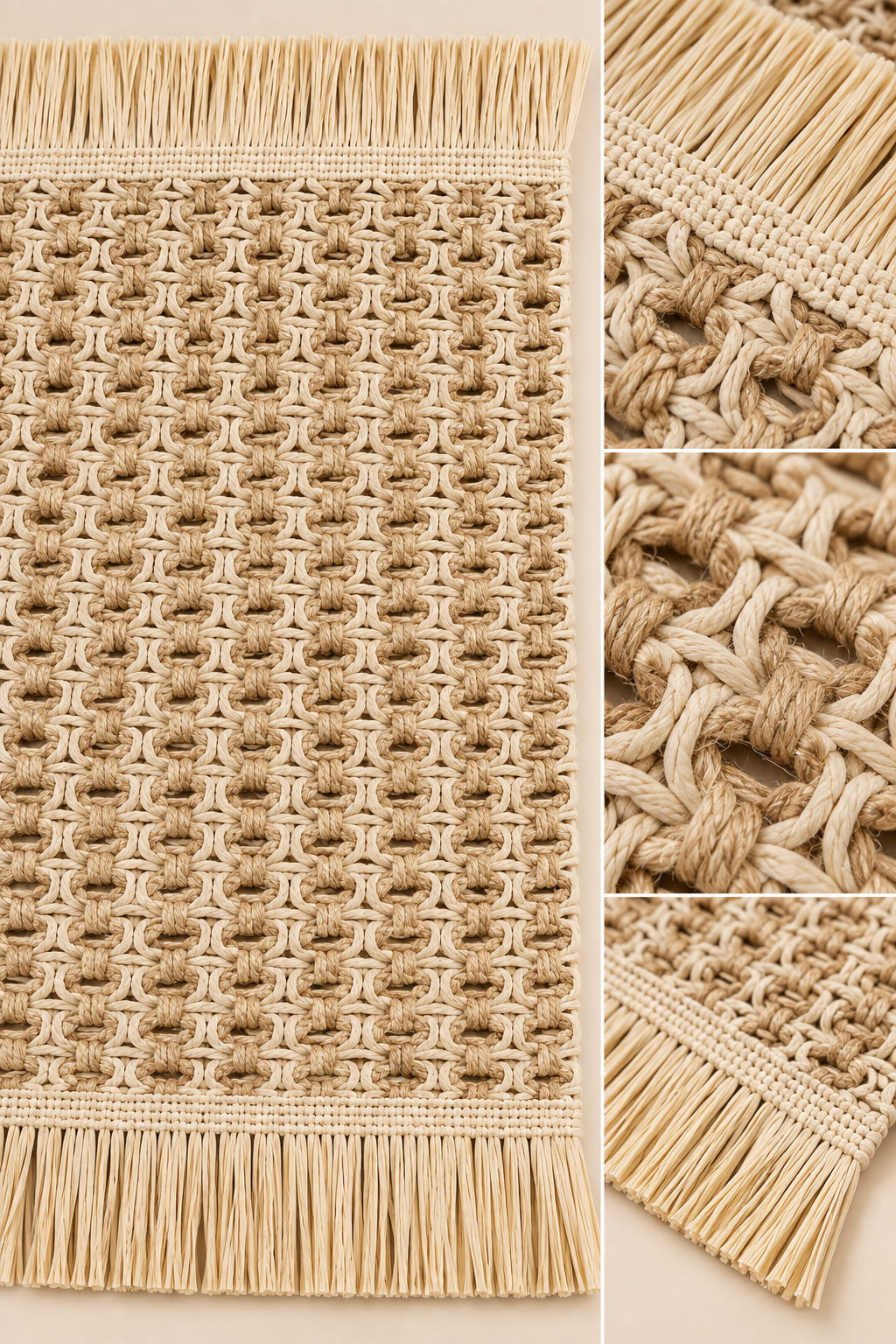 Hasır-Kahve Doku 7 Parça Sunum Seti 6 Adet Amerikan Servisi Supla + 1 Adet Runner
