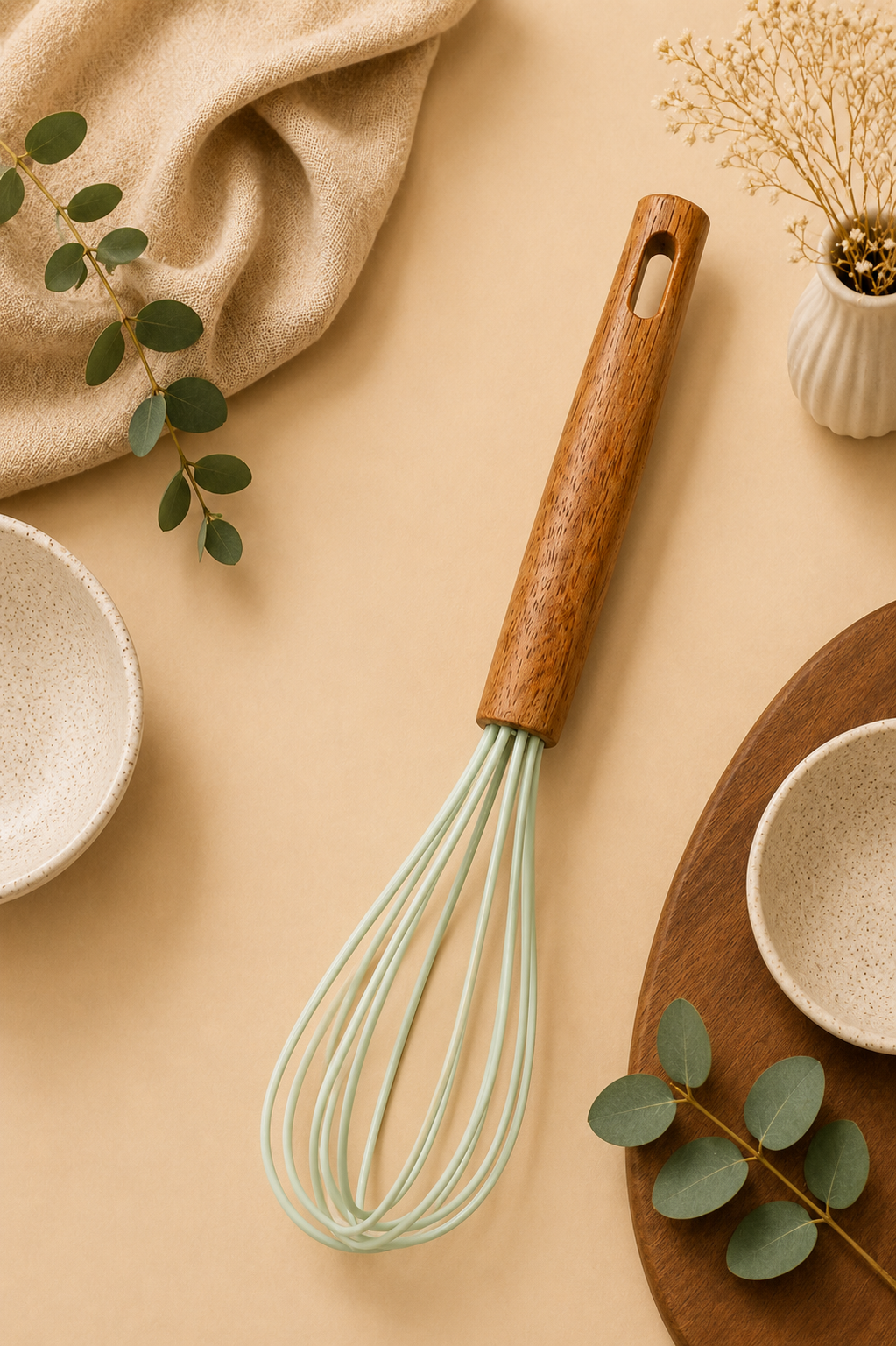 Bambu Saplı Silikon Çırpıcı - Yeşil