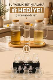 Oliva 4 Parça Tezgah Üstü Yağlık Seti (6'lı Çay Bardağı Hediyeli!)