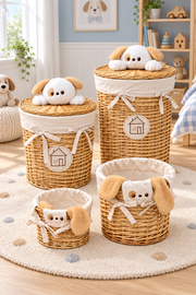 Bamboo Bear's Ear -4'lü Bezli Hasır Sepet