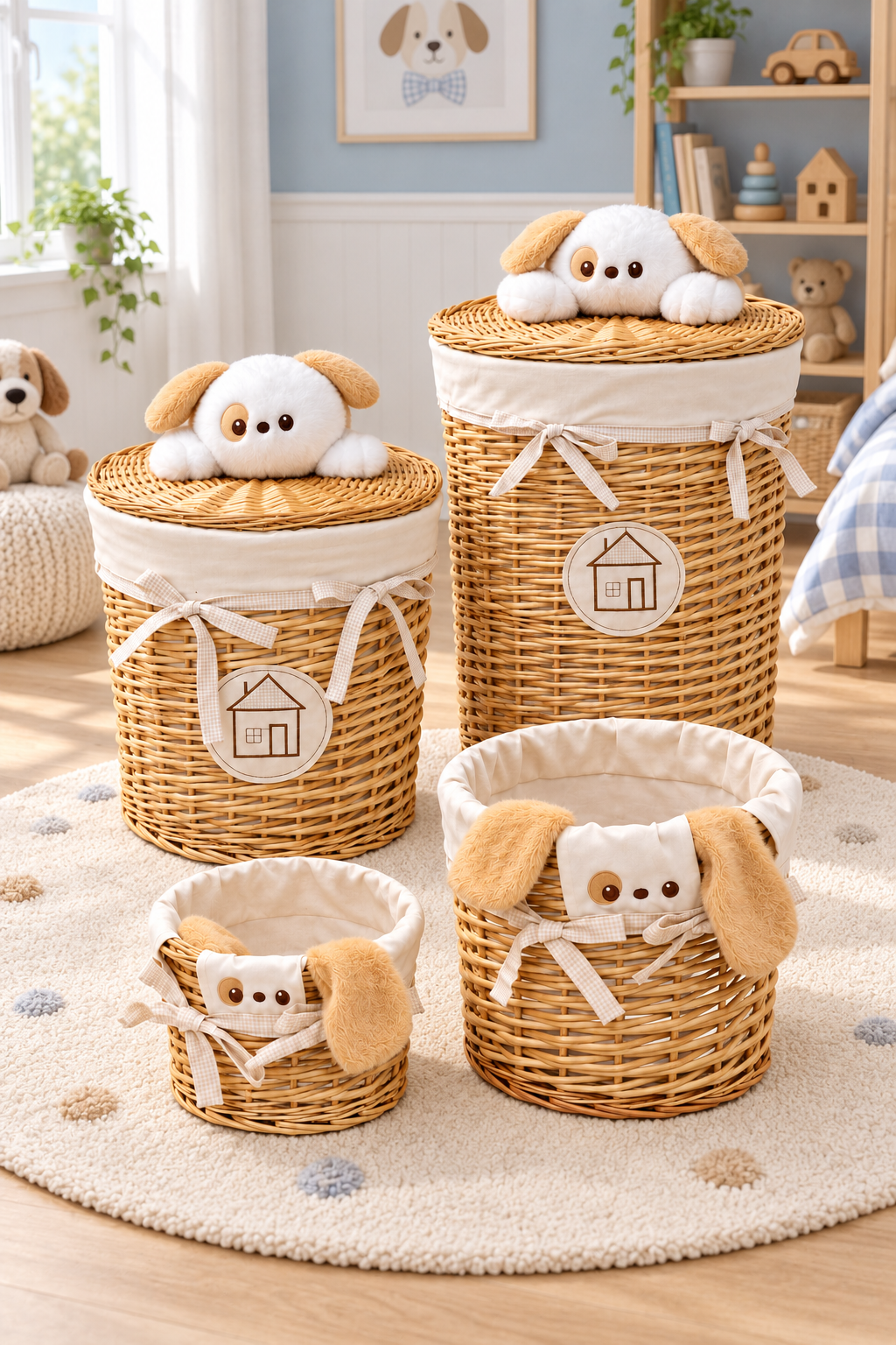 Bamboo Bear's Ear -4'lü Bezli Hasır Sepet