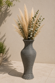 Rustic Rattan Vazo - Gri - Beyaz