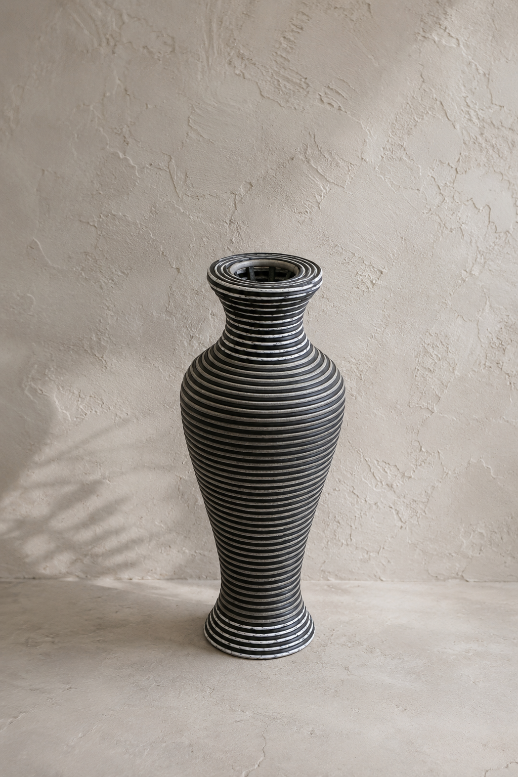 Rustic Rattan Vazo - Gri - Beyaz