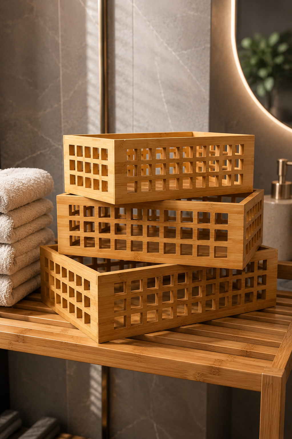 3'lü Bambu Çok Amaçlı Sepet Organizer (33-30-26 Cm)