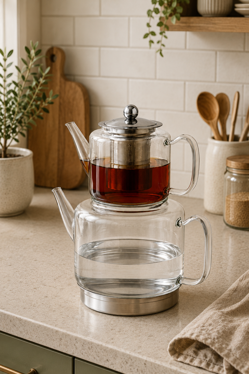Borosilikat Cam Çaydanlık 500+1800 Ml