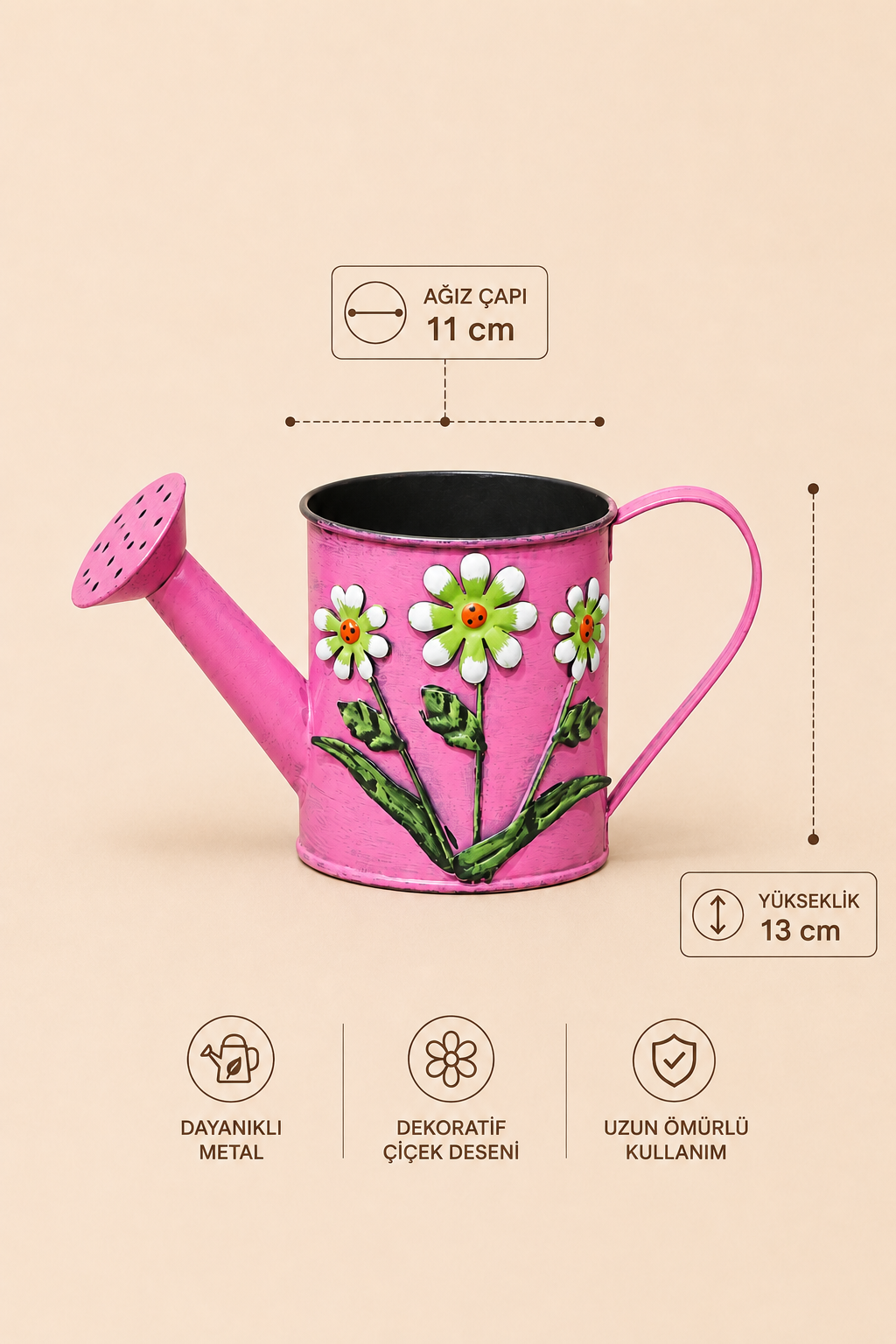 Botanica Metal Bitki Sulama Kabı - Pembe Eskitme Desen
