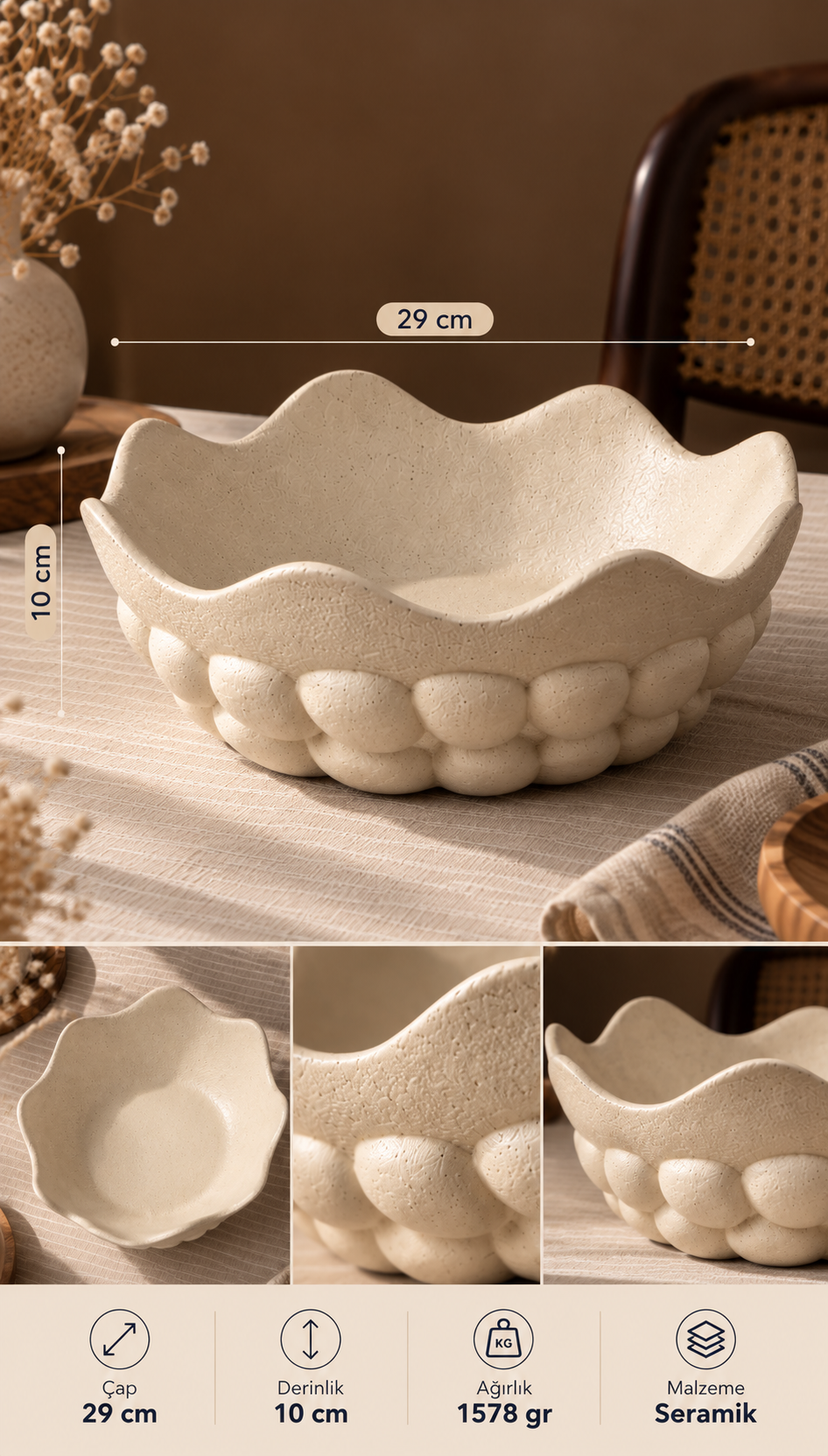 Pebble Dekoratif Traverten Kase (28x10 Cm)