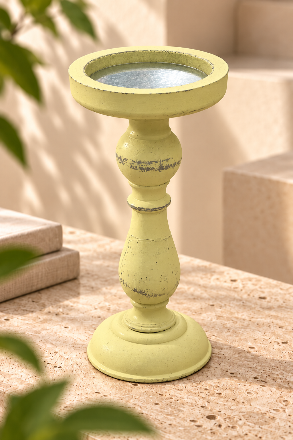 Eskitme Desen Şamdan - Sarı (26 Cm)