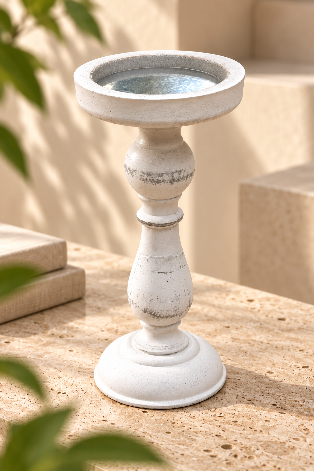 Eskitme Desen Şamdan - Beyaz (26 Cm)