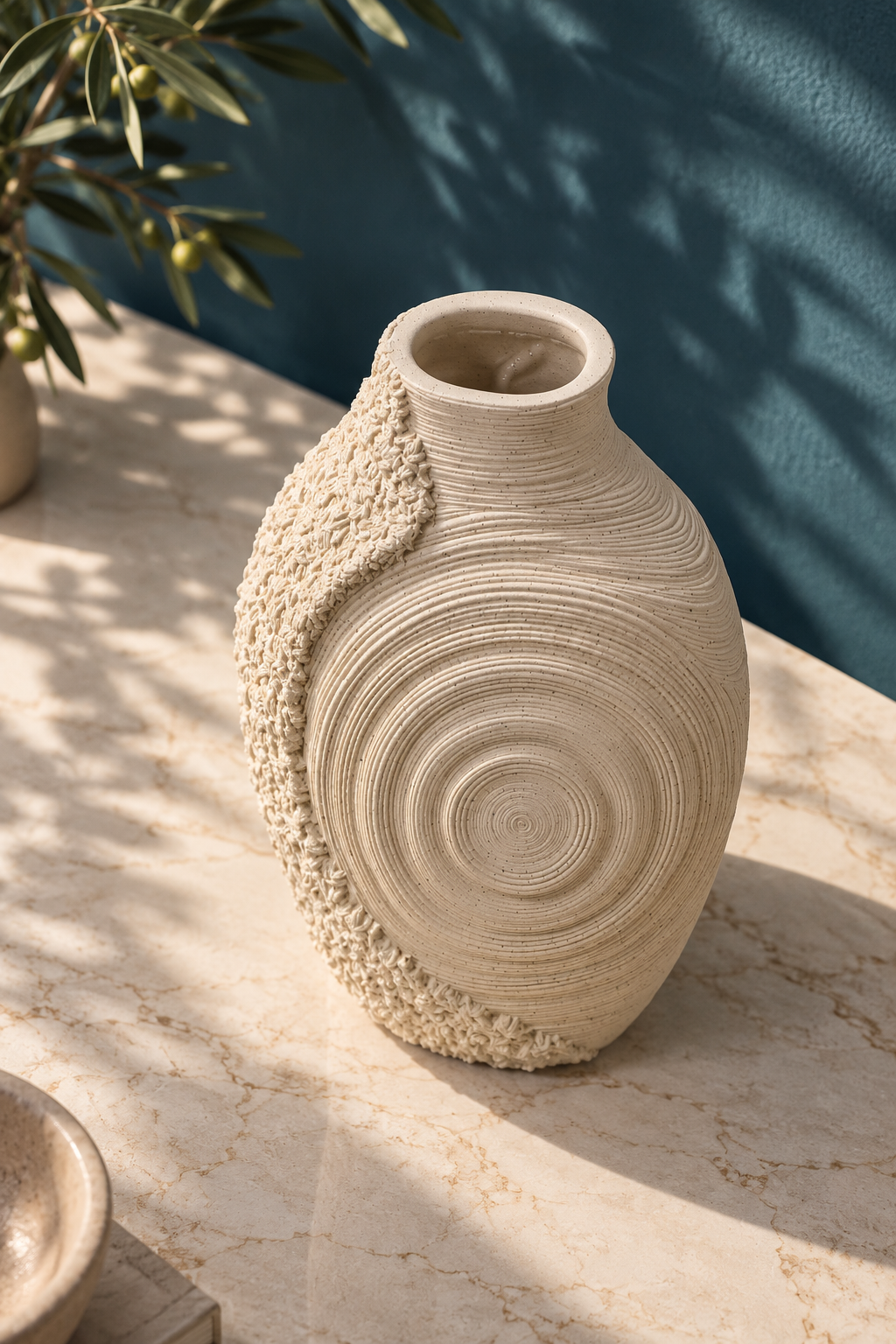 Organik Spiral Dekoratif Traverten Vazo 30 Cm