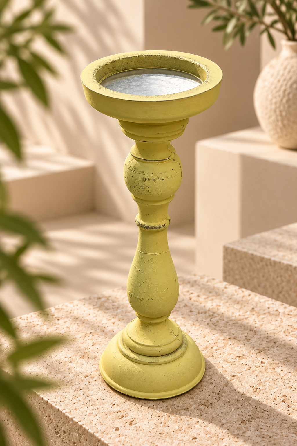 Eskitme Desen Şamdan - Sarı (36 Cm)