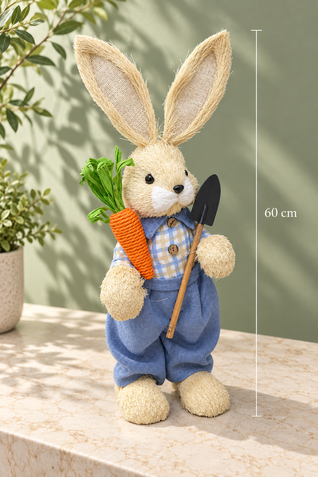 Pıtırcık Tavşan Biblo - Mavi Hasır Polyester 60 Cm