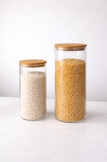 2’li Bambu Kapaklı Borosilikat Cam Kavanoz Seti – 1700 ML & 1000 ML