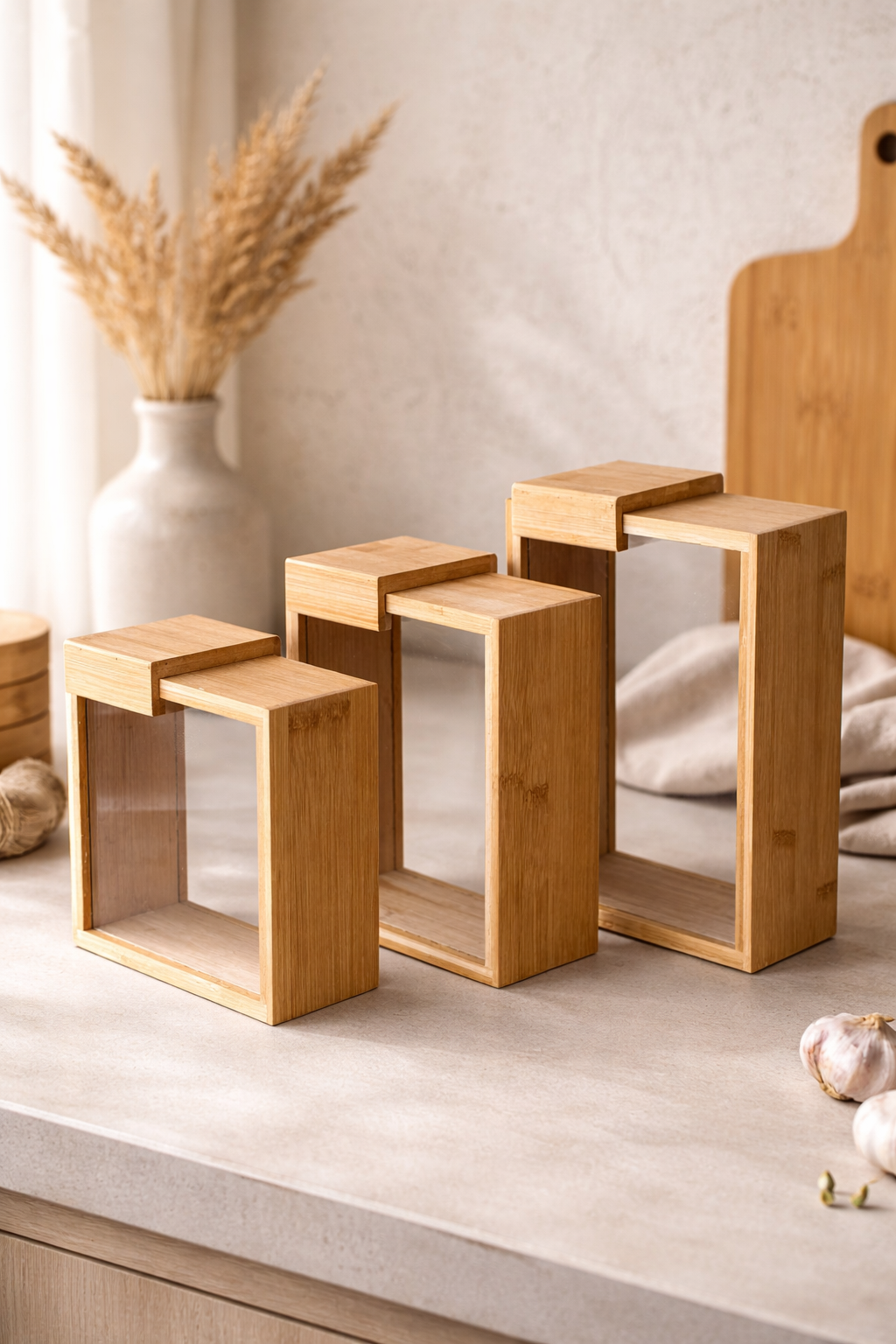 Wood Chef 3'lü Bambu Erzak Saklama Kabı ( 2000 Ml, 1650 Ml, 1400 Ml )