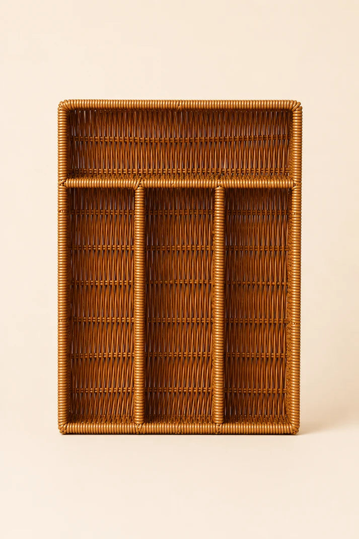 4 Bölmeli Rattan Kaşıklık - Koyu Renk