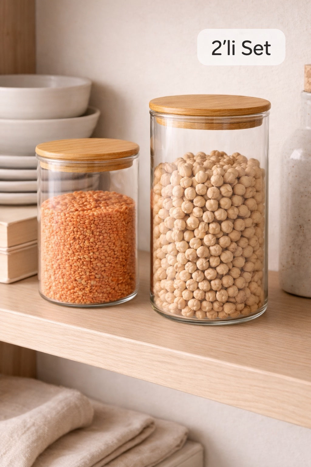 2'li Bambu Kapaklı Cam Kavanoz Seti - 1150 ML & 650 ML