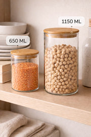 2'li Bambu Kapaklı Cam Kavanoz Seti - 1150 ML & 650 ML