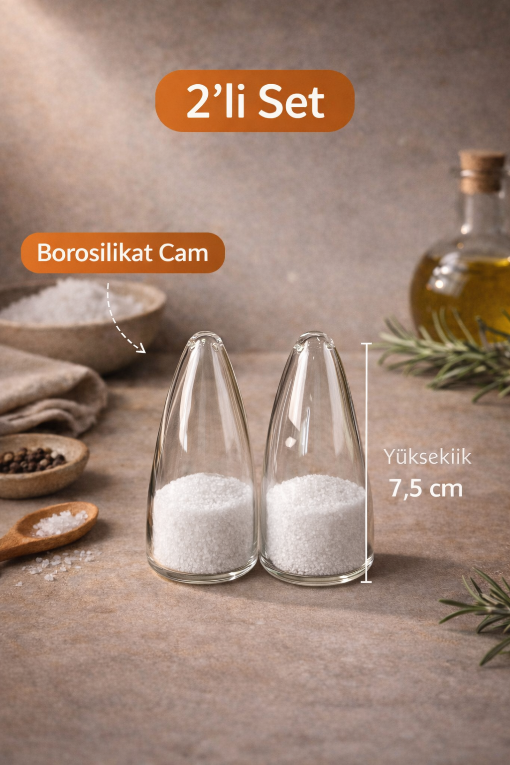 2'li Borosilikat Cam Tuzluk & Biberlik